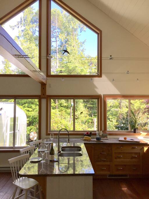 Large bright open well equipped kitchen