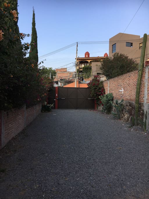 Private, gated parking (seen from inside the gates)