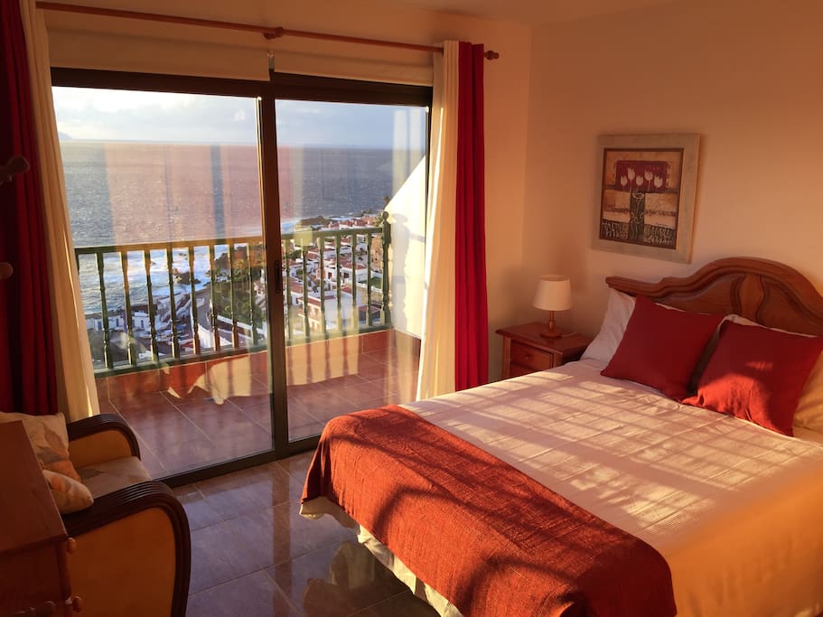 The main bedroom with private balcony and views to La Gomera