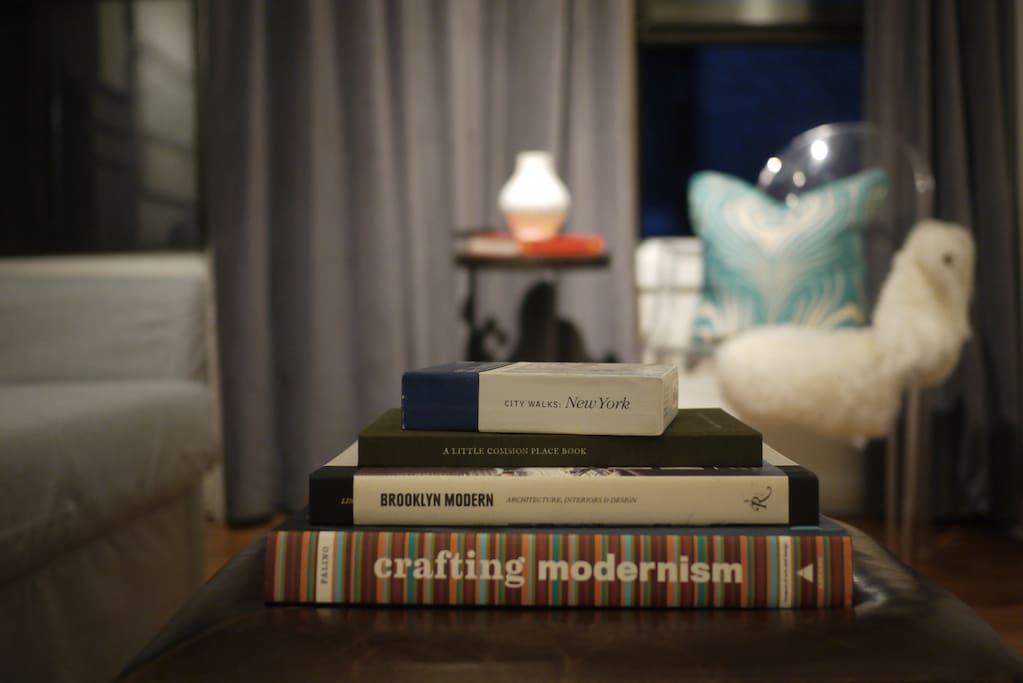 Living Room: TV, wifi, and books... quiet apartment, hardly any noise! (by NYC standards)