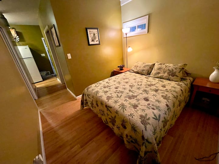 Bedroom in The Barn Cabin.
Queen bed