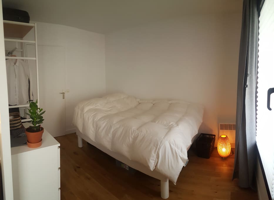 comfy & tall bed.
you also a open closet to hang your clothes.