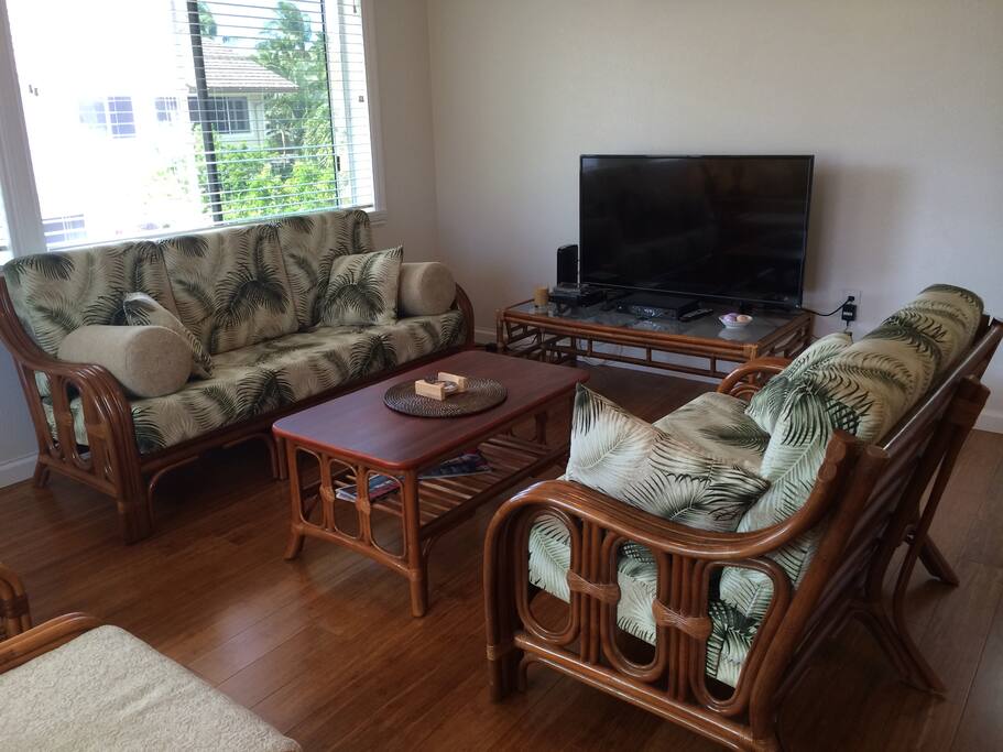 Living room sofa, love seat and TV