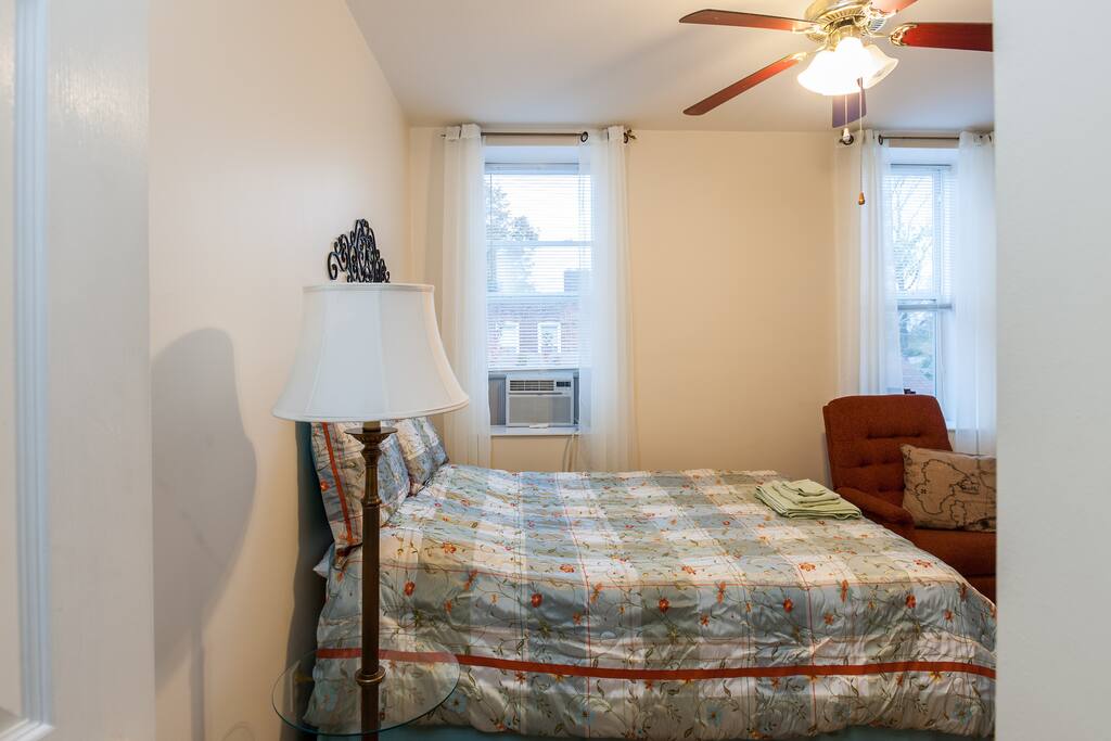 The room has a full size bed.