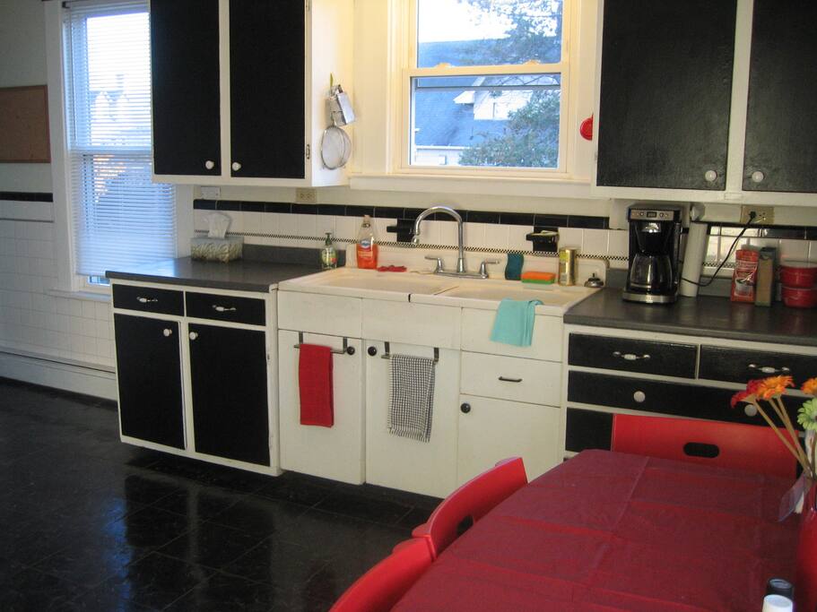 Large kitchen, fully supplied with pots, pans, dishes, etc.