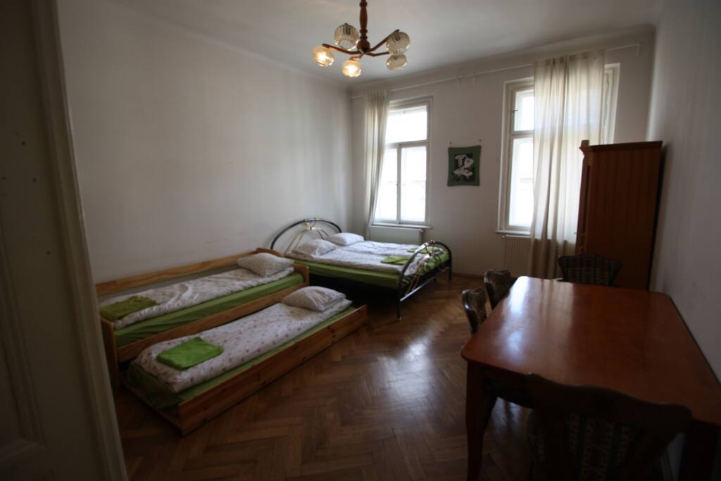 4 bed arrangement wadrobe, dining table chairs