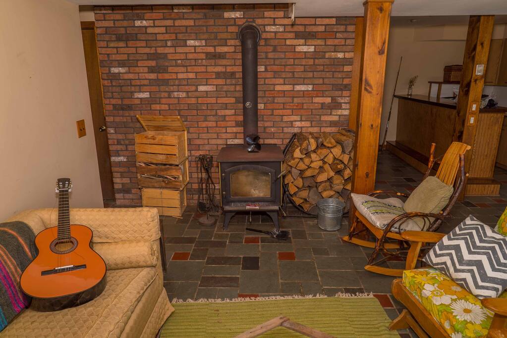 Cozy woodstove in common room