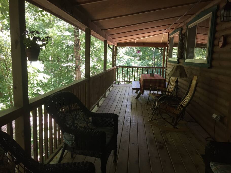 Full porch with private hot tub