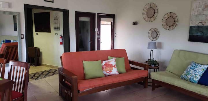 Living room area with two futons for extra sleeping space.