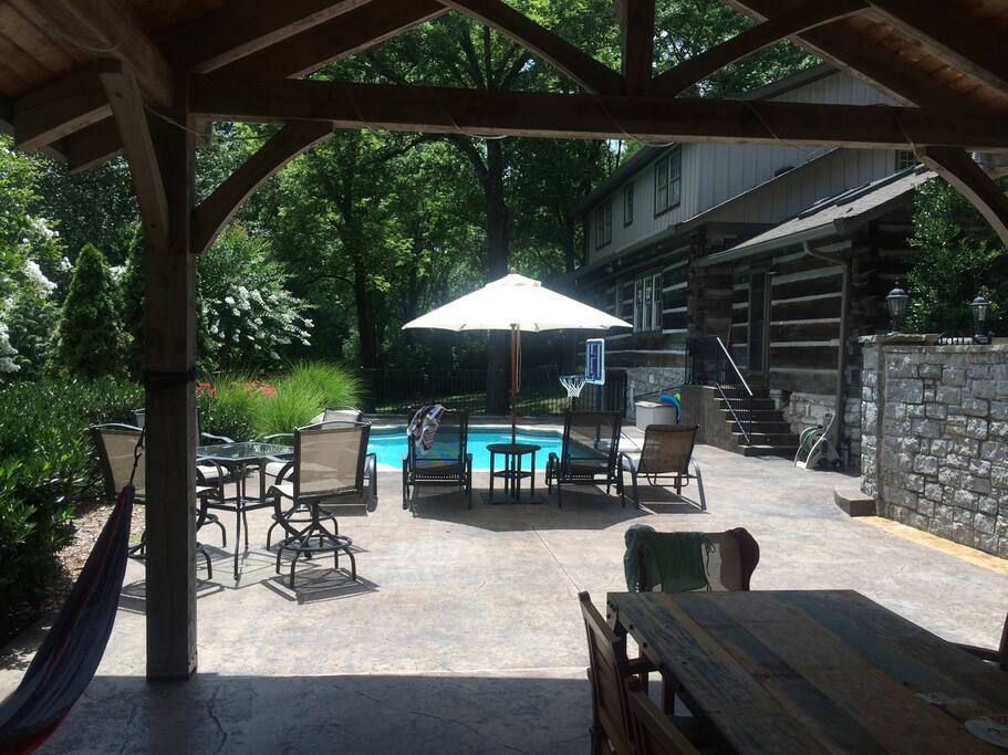 Pool and patio from pavilion