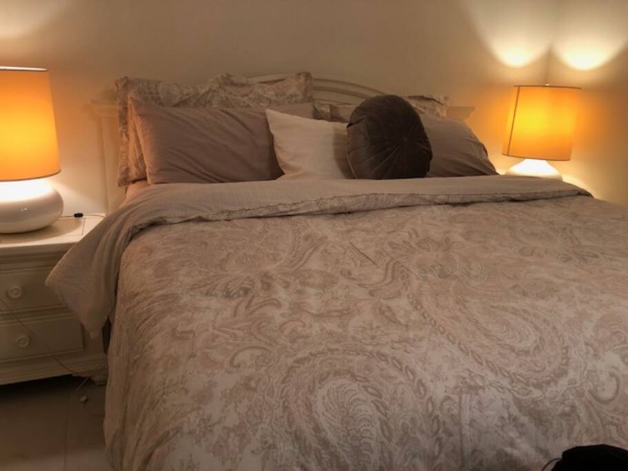 Master Bedroom with King size bed and all new bedding by Ralph Lauren and new 42 inch flat screen