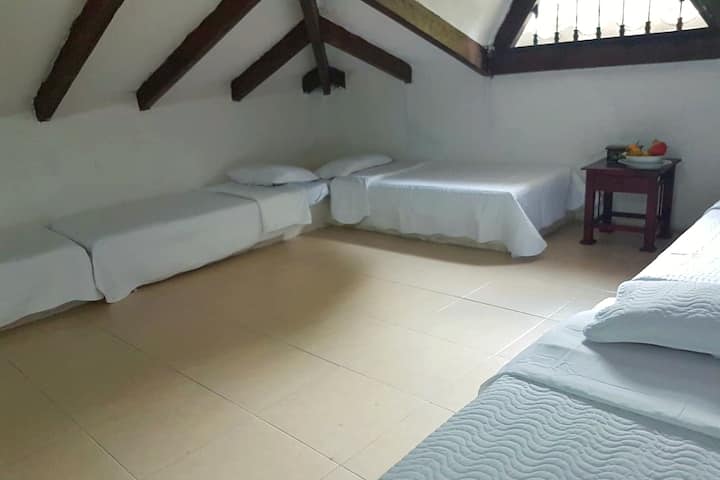 Alcoba # 5 in another loft, with  window to the hammock park and  6 beds and space for 2 or 3 more. 
