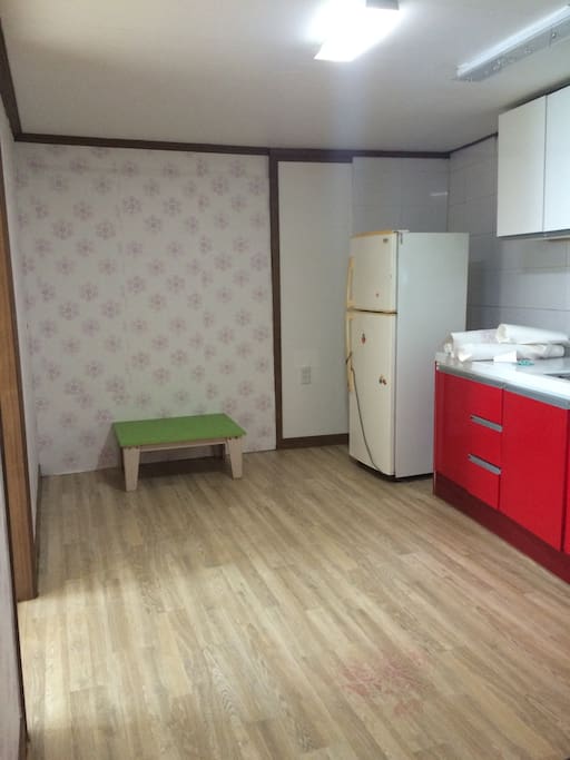 Living room and refrigerator