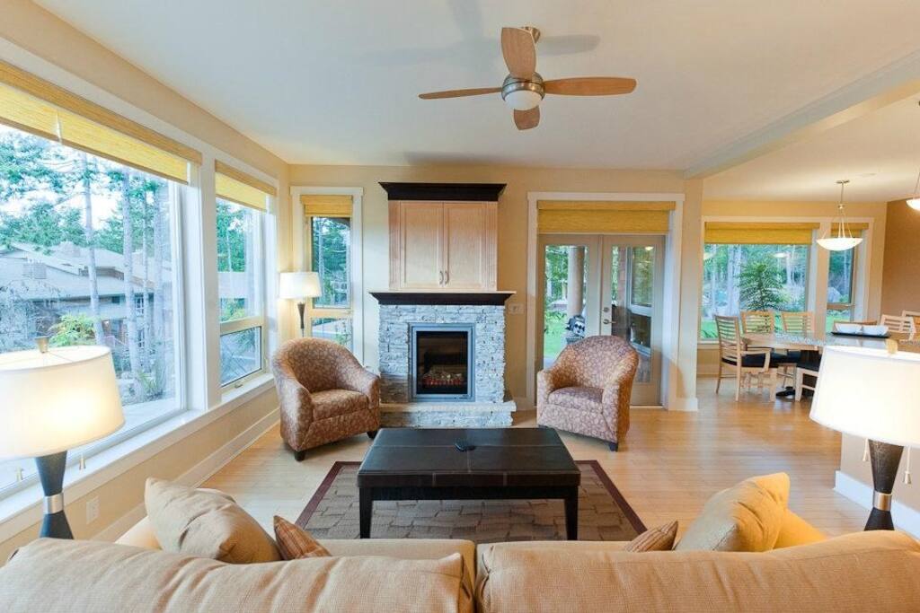 Curl up and read a book in front of the fireplace.