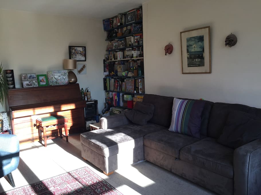 Living room with piano and double sofa-bed