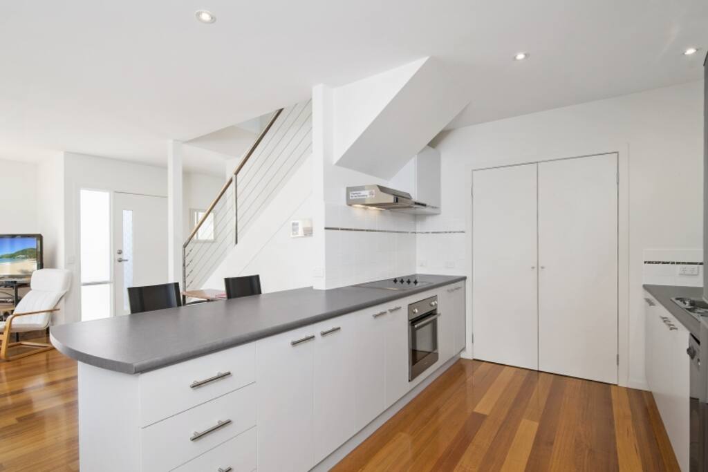 Well stocked kitchen with brand new modern appliances