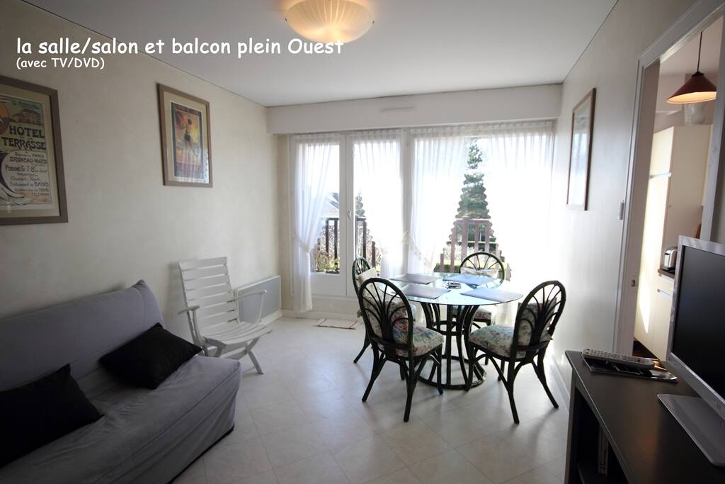 Salle et Balcon plein Ouest. Décoration moderne et de bon goût.