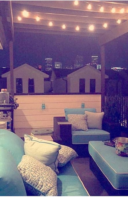 View of Houston Skyline on the beautiful and comfortable rooftop terrace