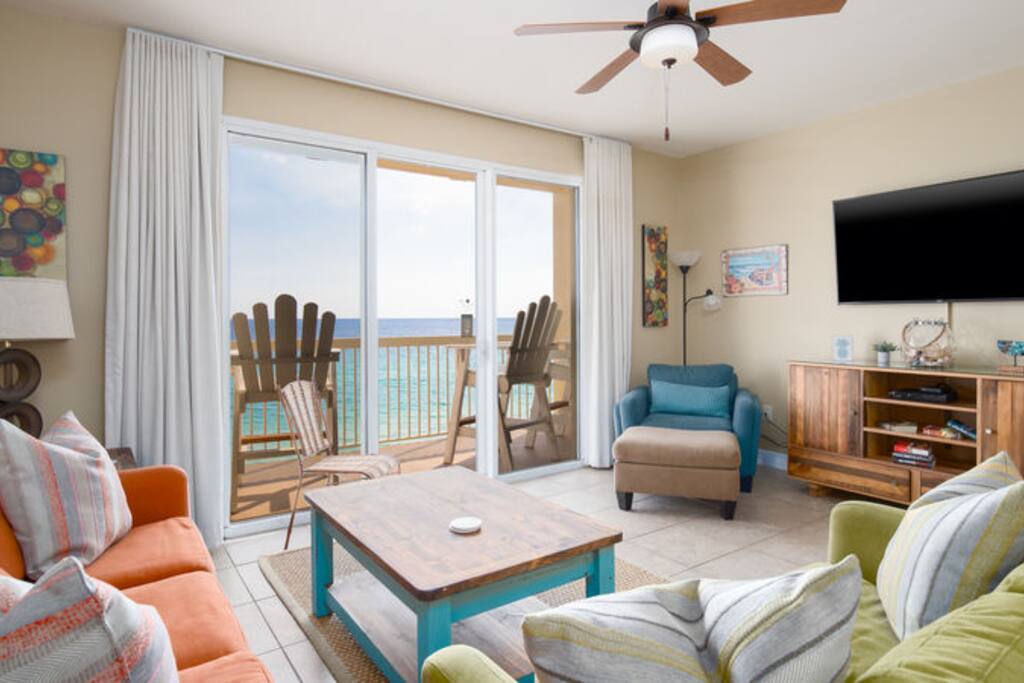 Celadon Beach Resort 707 is a low floor condo with floor to ceiling glass doors