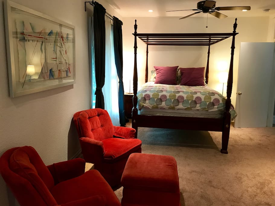 Queen bedroom #1, located in private suite of rooms upstairs.