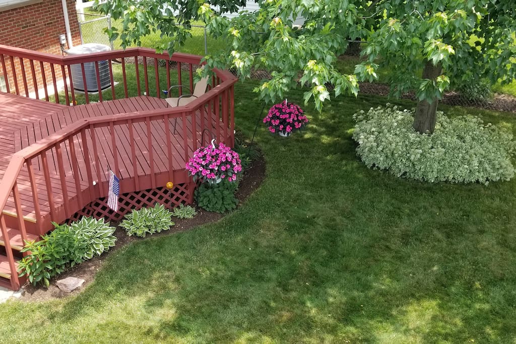 glimpse of deck and back yard