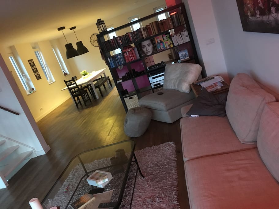 Big living room with fully equipped kitchen