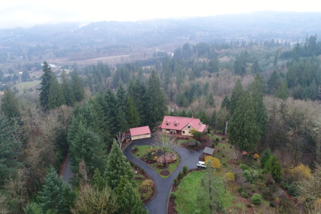 MapleRidge is situation in 20 private acres just 3.5 miles from the I-5 corridor and the village of Woodland, WA....and if you are a goose or crow or duck or even a hummingbird, this is how we look!