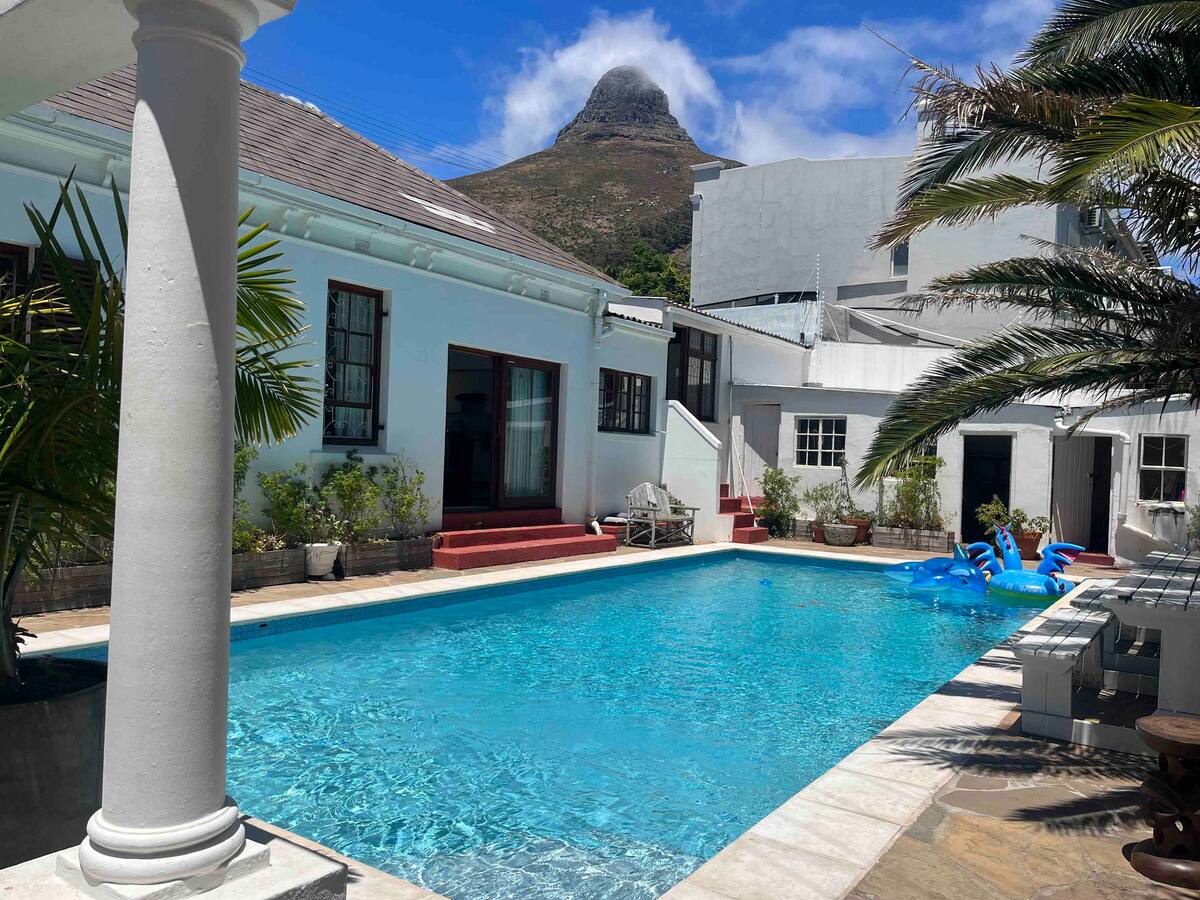 Pool and Lion's Head view outside the en-suite room at Utopia co-living Cape Town