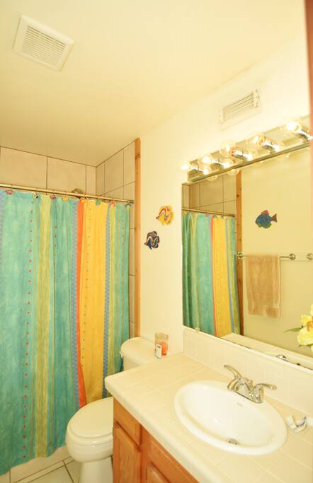 Bathroom connected to bedroom 2 with walk in shower