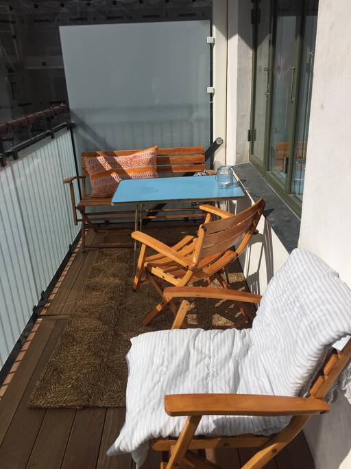 There is morning sun at the balcony