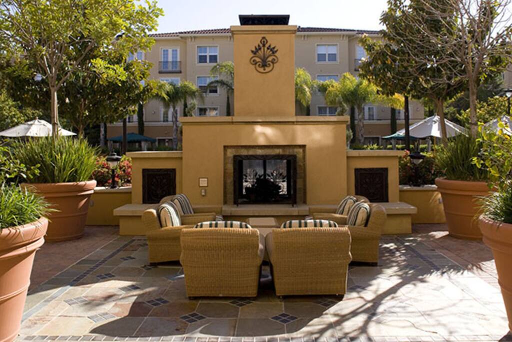 Outdoor fireplace with BBQ area