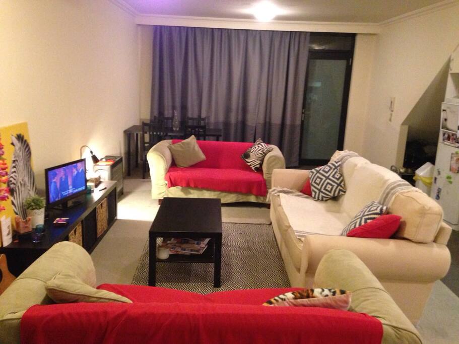 Living Room, Lounge, Dining Table & Kitchen