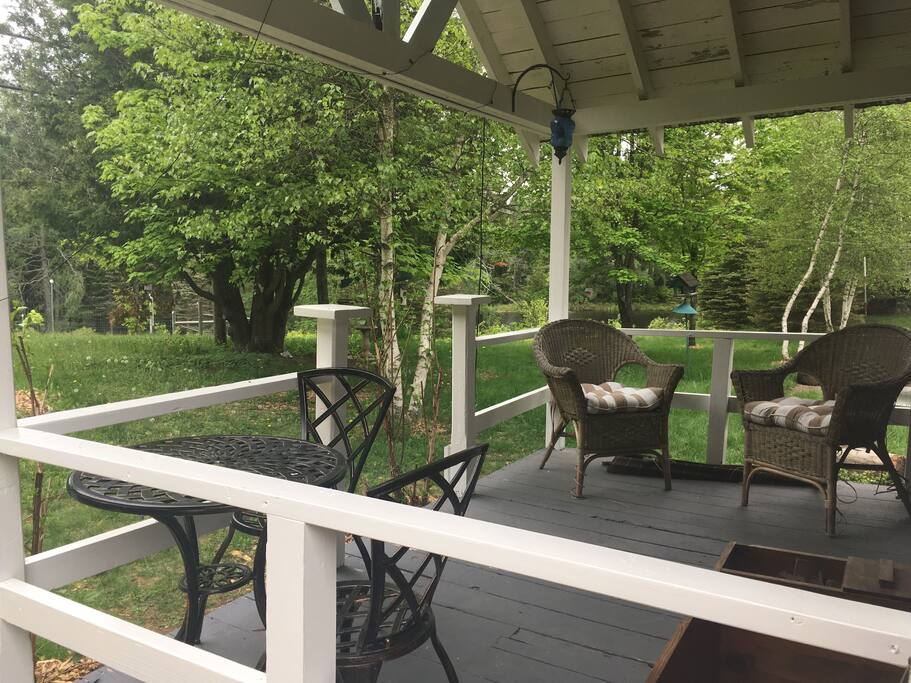 People love to sit and relax on the porch. The chairs and table are great for reading or writing - or just talking.