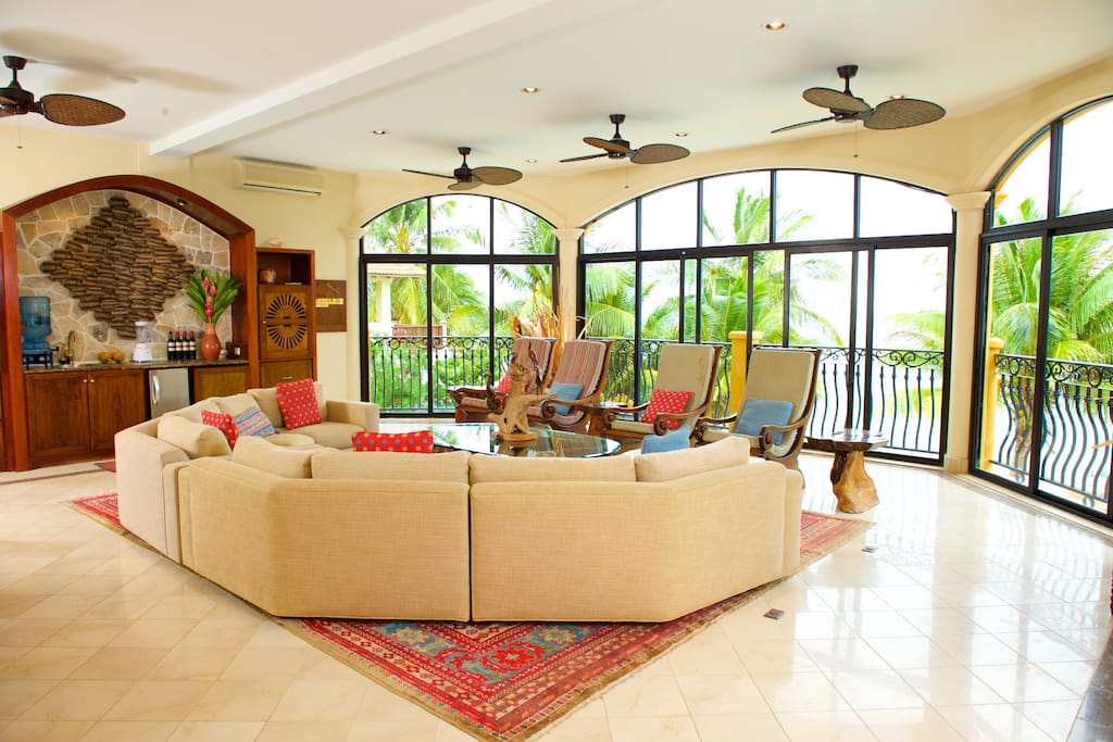 Living Room overlooks Pool and Caribbean Sea