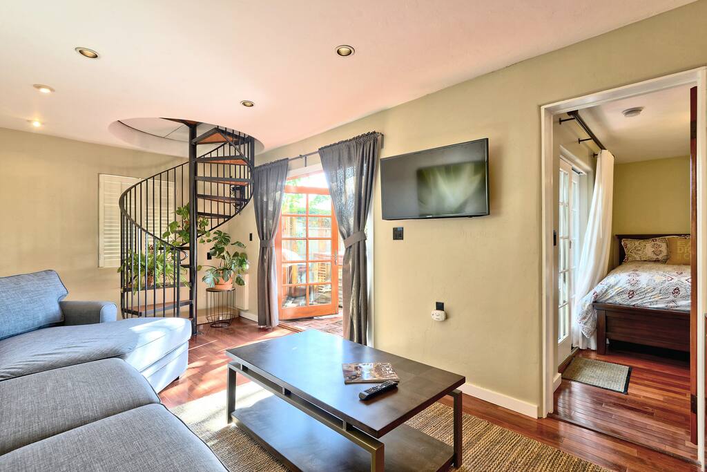 Enjoy a movie in the breezy living room