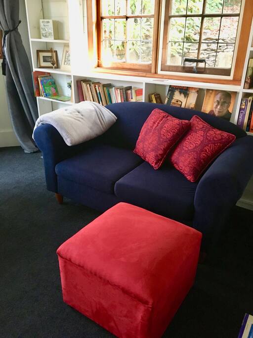 Comfy sofa and ottoman.