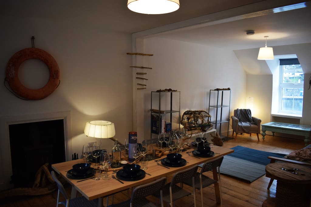 Luxurious open plan dining complete with log burner for the winter months.