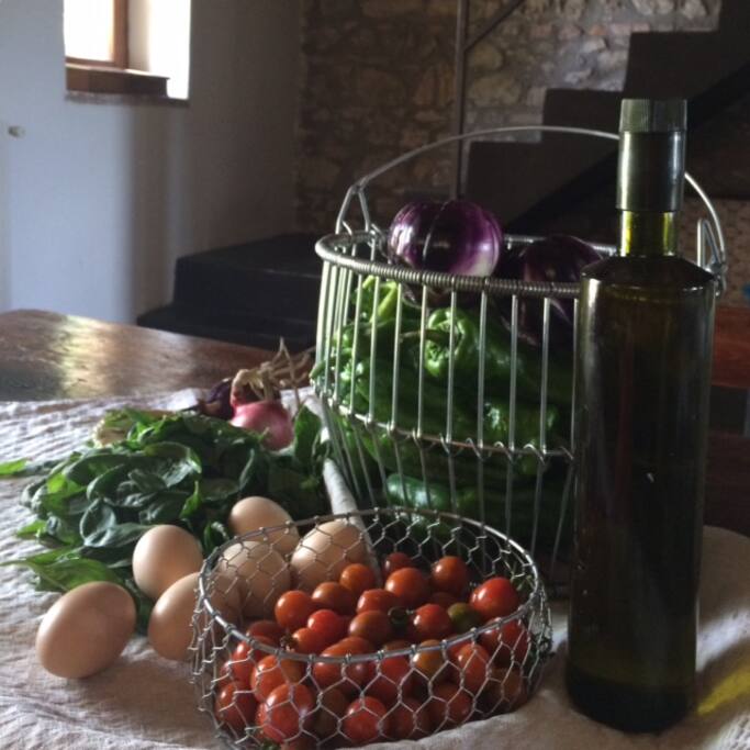 Our homegrown vegetables, oliveoil, eggs...