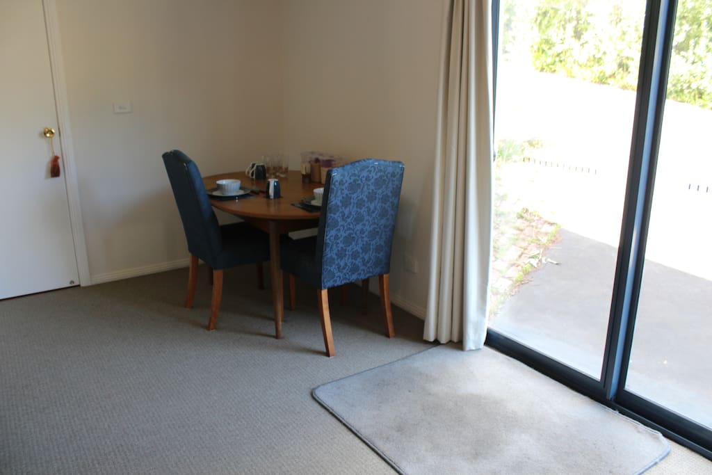 The table set up for breakfast.