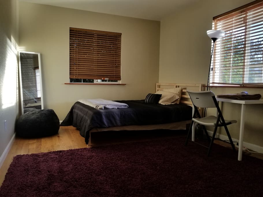 Queen bed with desk