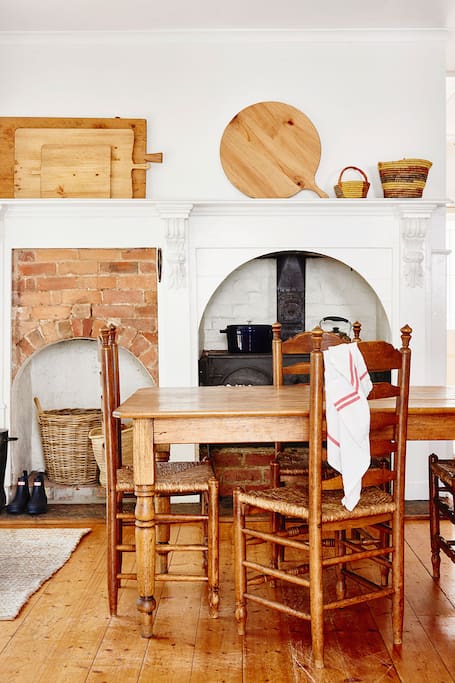Kitchen with wood fired stove