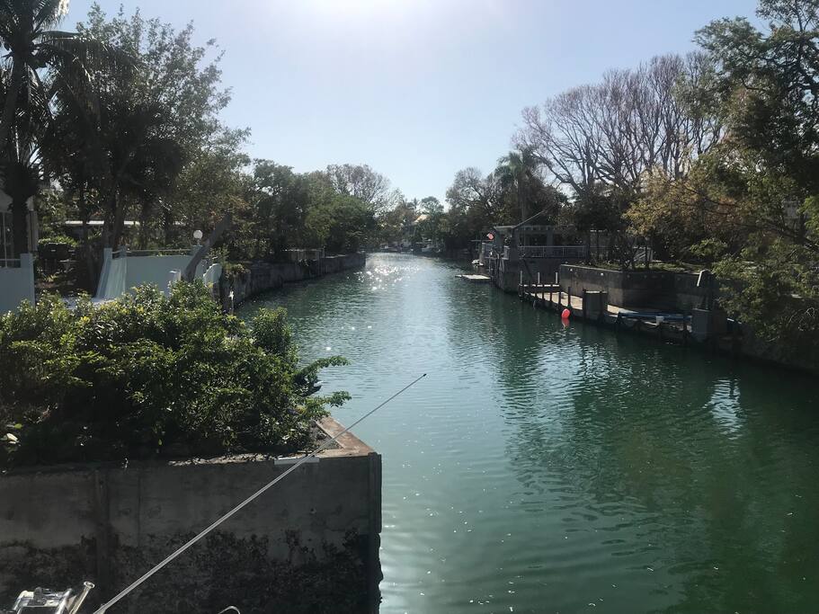 View down the only curved canal and deep dredged canal in the keys