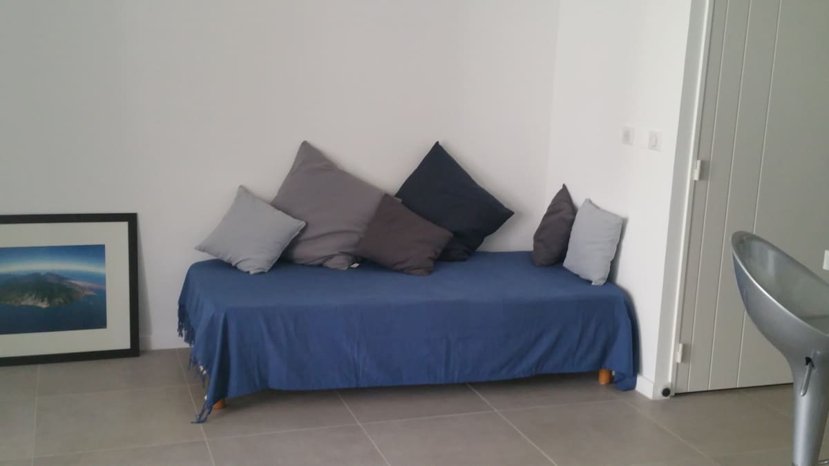 Единечен кревет во дневна соба