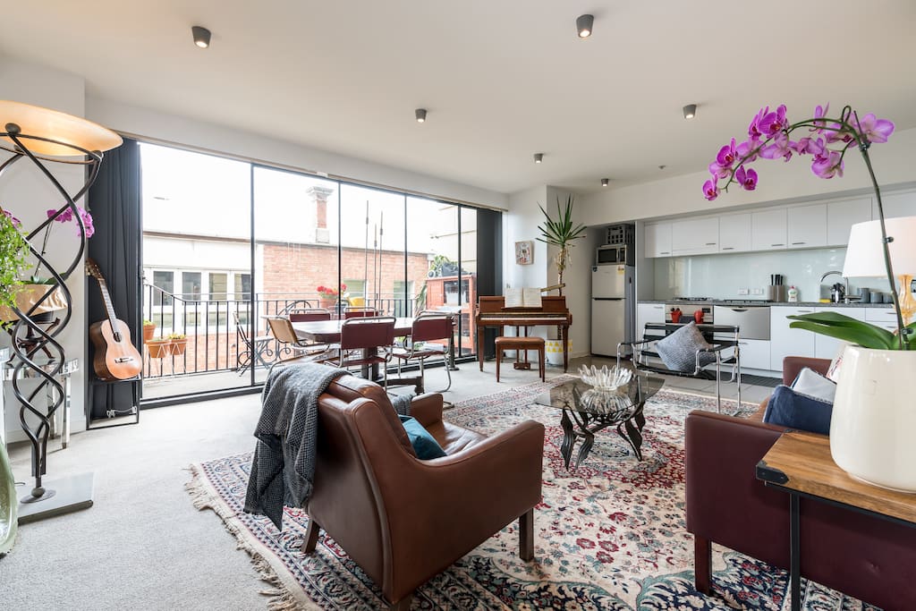 Decorated with original mid-century furniture.