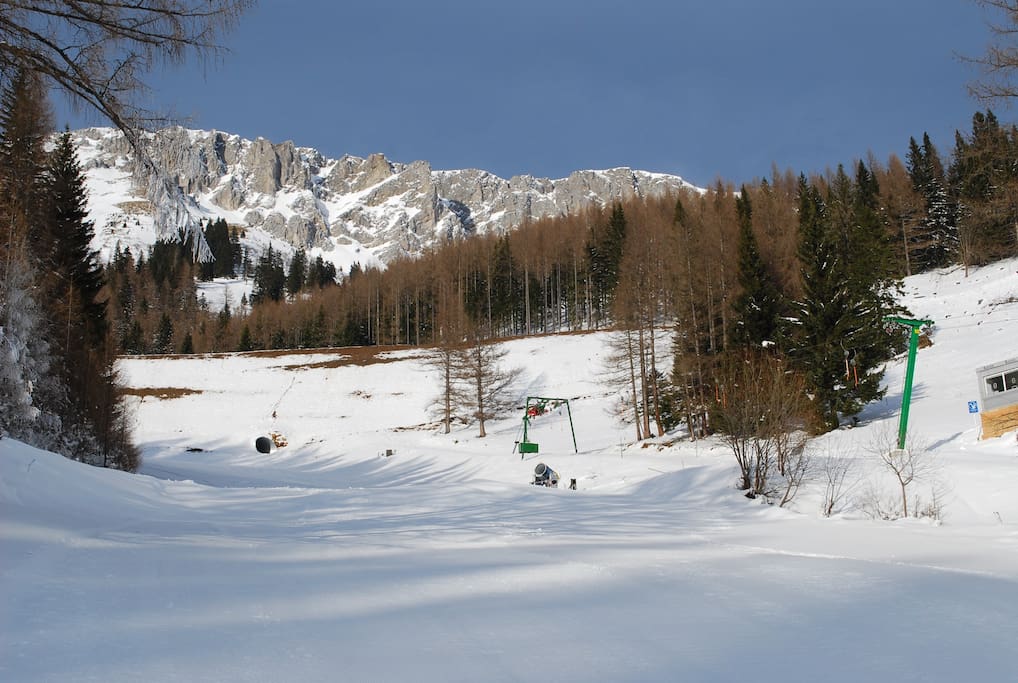 Blick von der Hütte Richtung Muldenlift Ausstieg
