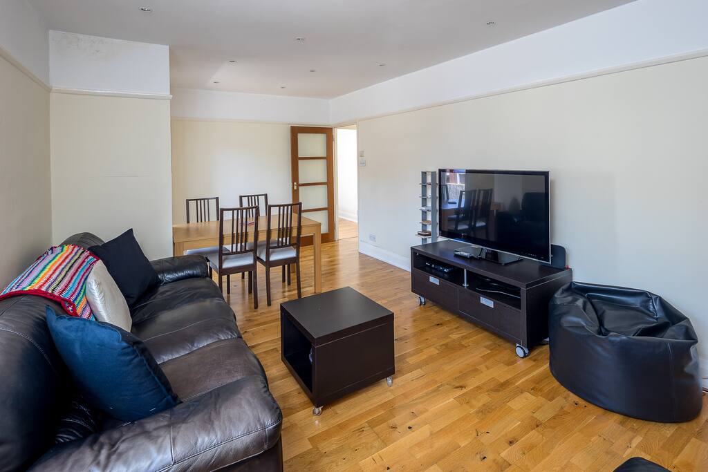 An open-plan living and dining area...