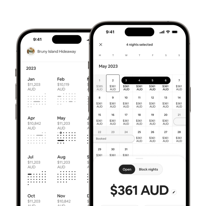 Airbnb app with multiple dates selected in the Host calendar, demonstrating the new ‘swipe-to-select’ feature.