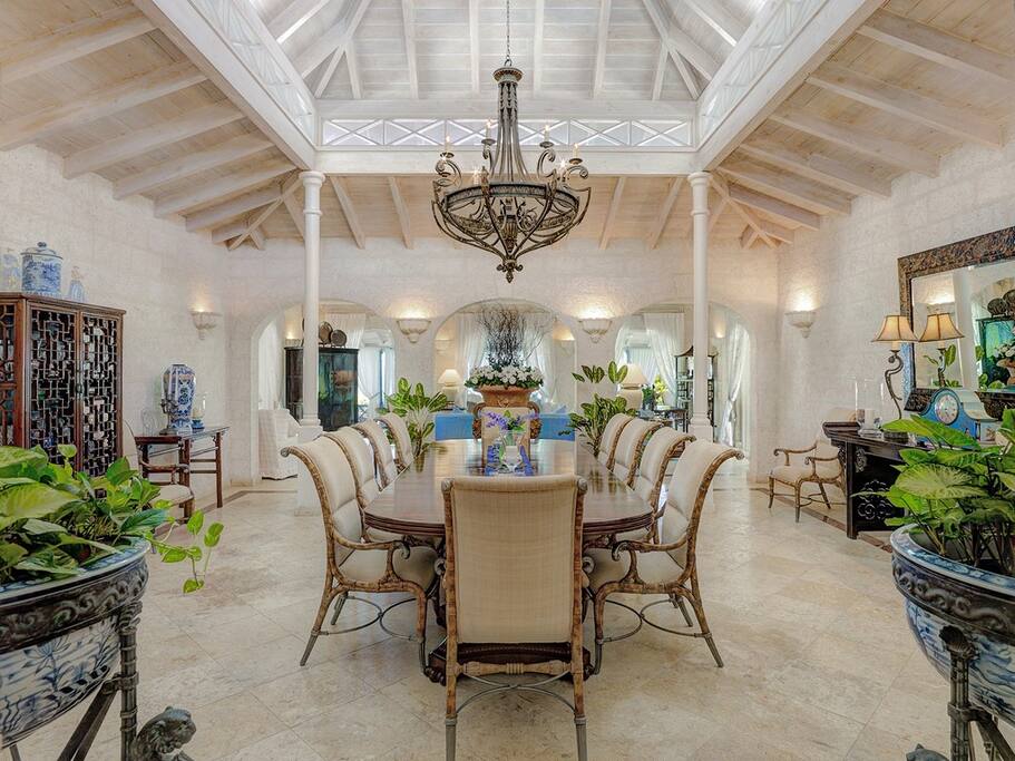 Inside the coral stone villa is the formal dinning room