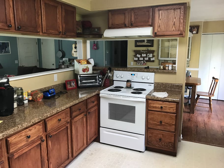 Kitchen open to dining room and living room