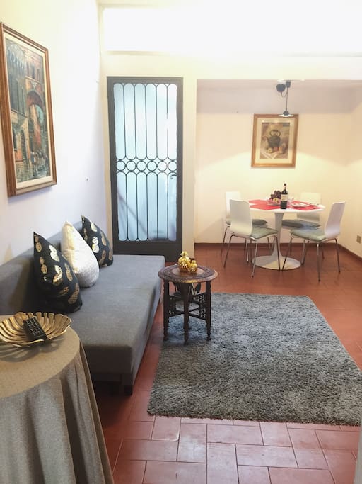 living room and dining area